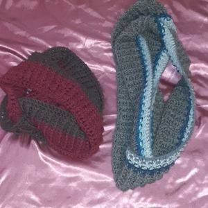 Set of TWO (2) hand knitted Infinity scarves